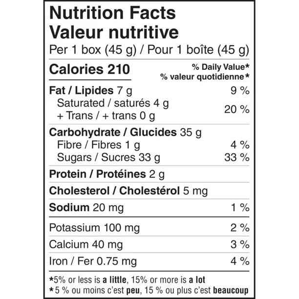 Nutrition facts label for a product with detailed calorie and ingredient information.