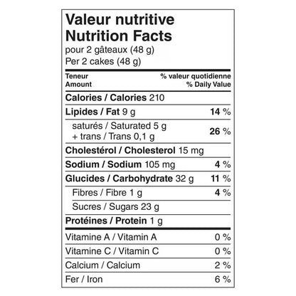 Nutrition facts label for two cakes on a white background