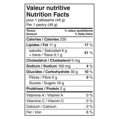 Nutrition facts label for a pastry on a white background
