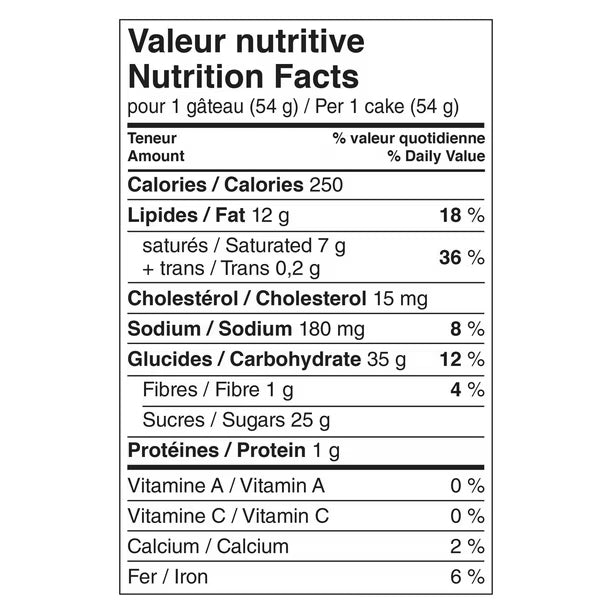 Nutrition facts label for a cake on a white background