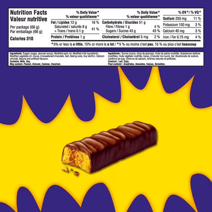 Barre chocolatée Cadbury Crunchie Format familial (66g)