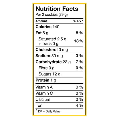 Nutrition facts label for cookies on a white background