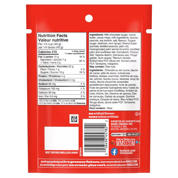 Sachet familial M&M's Chocolat au Lait et Beurre de Cacahuète (165g)