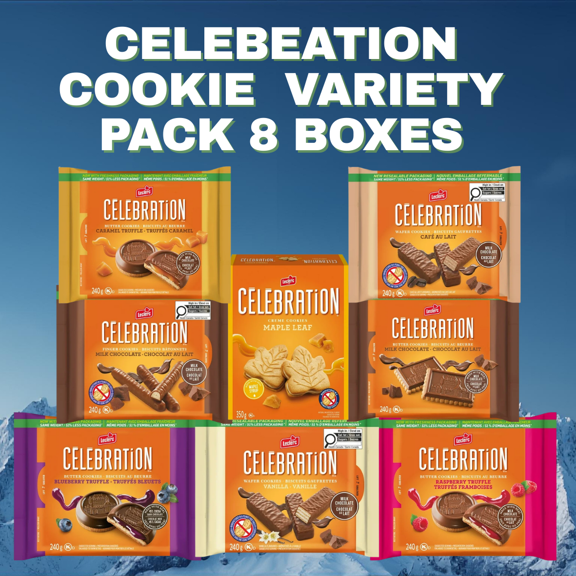 Paquet Variété Biscuits Célébration - 8 Boîtes Grand Format (2,2 kg / 4,8 lb)