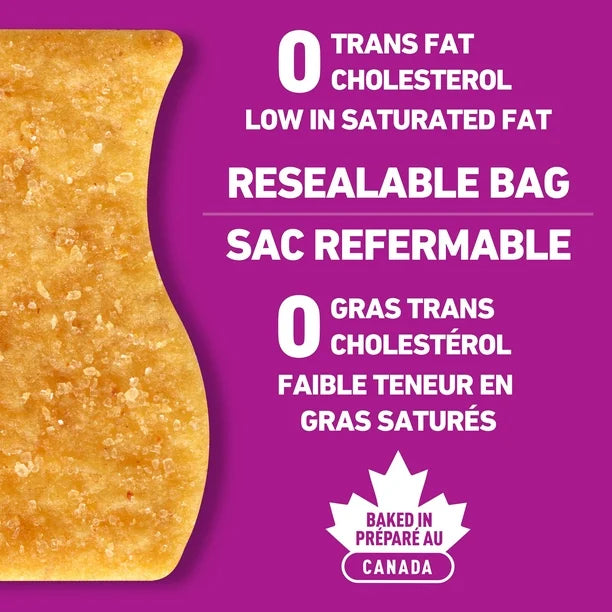 Purple packaging with a snack bar and nutritional information text on a purple background